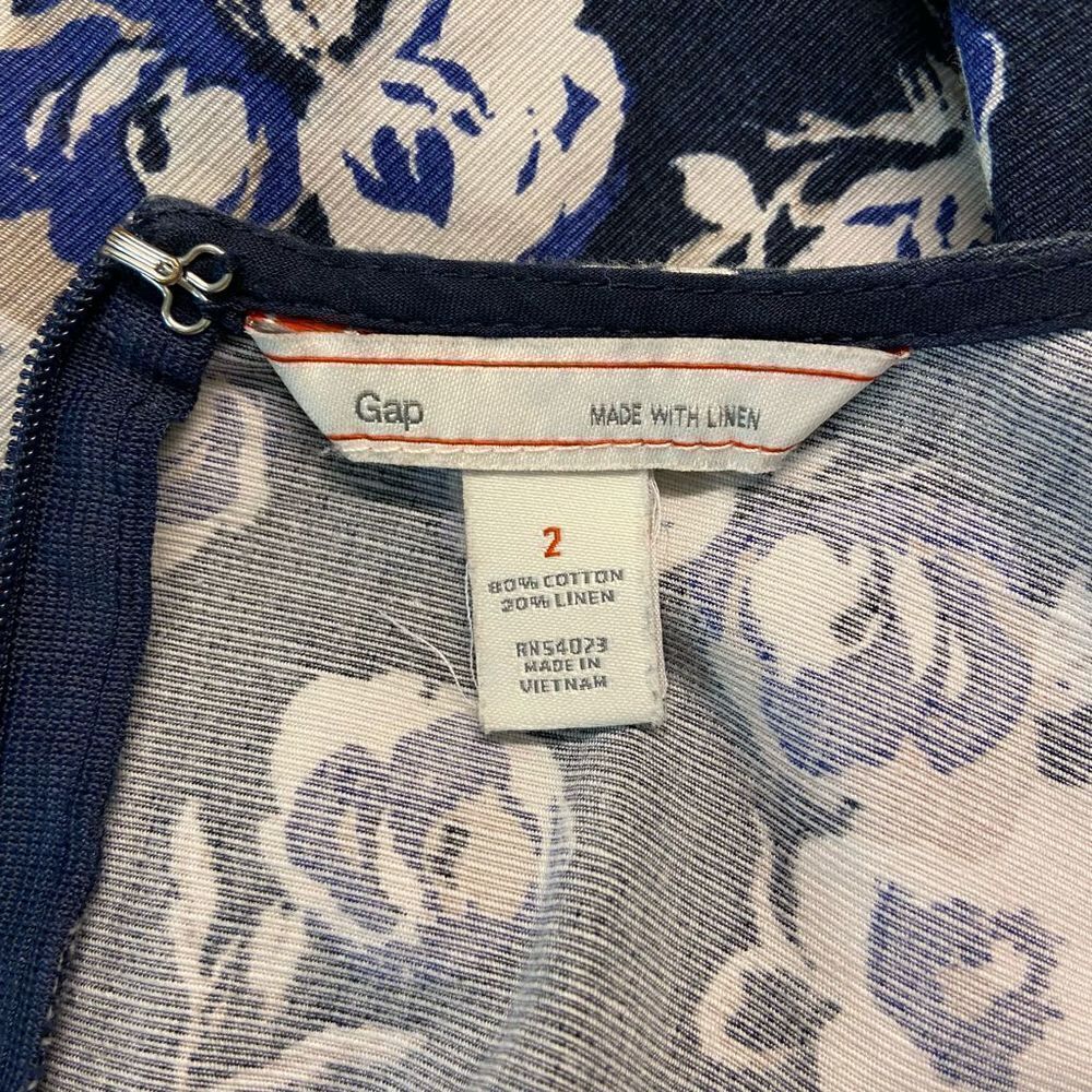 GAP Floral Navy Linen Cotton Cap Sleeve Mini Dress 2 - Picture 7 of 9
